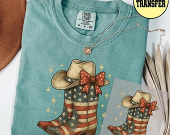 Cowgirl Boots 4th Of July Dtf, Cowgirl Boots Bow Usa Flag DTf Transfer, Fourth of July Western Ready to Press  Dtf Transfer, Boots Usa Dtf