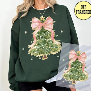 Christmas Tree Dtf Transfer, Christmas Tree Bow Coquette Ready to Press Dtf Transfer, Christmas Tree Coquette Dtf Transfer