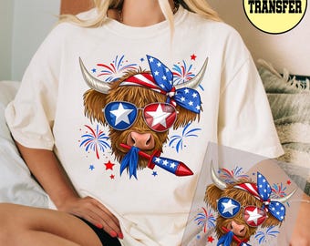 Patriotic Cow 4th Of July Dtf, Patriotic Highland Usa Party DTf Transfer, Western Fourth of July Ready to Press  Dtf Transfer