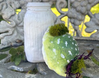 Whimsical Green Witch Fairy Mushroom Stash Jar