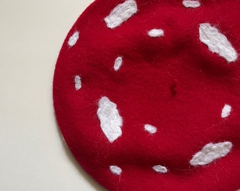 Wool Amanita Mushroom Beret Needle Felted Hat