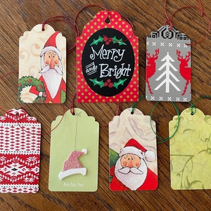 Weihnachtsanhänger für Geschenke, Journals, Scrapbooks - Handgefertigt - Weltlich & christlich - Aus Urlaubskarten recycelt - Einzigartig, Nachhaltig