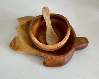 Olivewood turtle tray with bowl and spoon