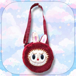 Bolso bandolera ajustable Labubu Fuzzy (burdeos)