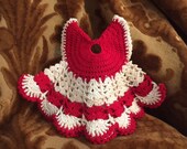 DESTASH, 1950s Hand Crocheted Pot Holder, Doll Dress, Kitchen Decor, Crocheted Cotton Pot Holder