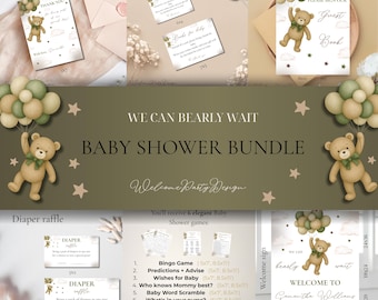 Green Teddy Bear Baby Shower Bundle: Editable Template (Digital Download)
