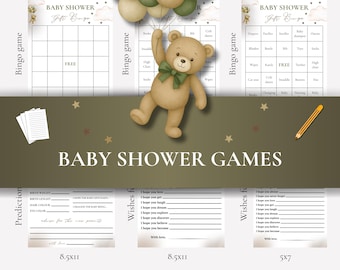 Teddy Bear Baby Shower Games Bundle: Green & Beige (Printable)