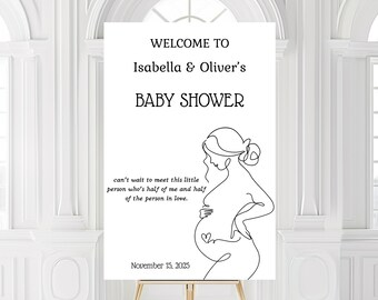 Editable Baby Shower Welcome Sign | Minimal Line Art Mom-to-Be Poster | Modern Pregnancy Sign Template