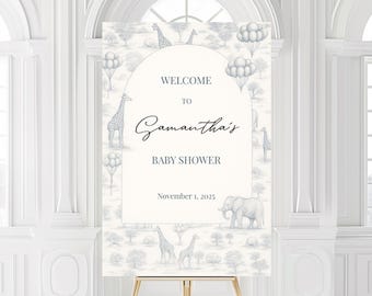 Safari Toile Welcome Sign • Blue Jungle Digital Template • Baby Shower Event Decor