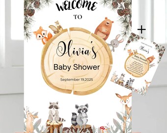 Woodland Welcome Sign • Neutral Forest Digital Template • Baby Shower Event Decor