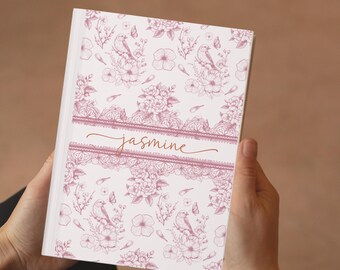 Custom Toile Hardcover Journal: Personalized Romantic Notebook