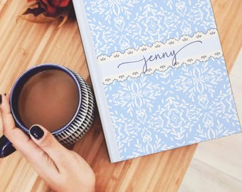 Blue Toile Personalized Journal: Matte Hardcover Notebook