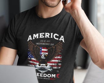 Patriotic Freedom Eagle T-Shirt: Comfort Colors 4th of July Tee, Gift for Her or Him America Celebration