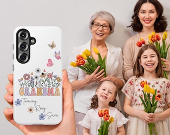 Custom Samsung Case Grandma Personalized Grandchildren's Name S25S24S23 PlusUltraCase Nona Gift Granny Mothers Day Present Grandma PhoneCase