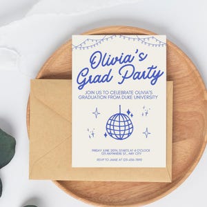 Retro Graduation Invitation Disco Theme Grad Party Invite Editable Class of 2025 Graduation Card Groovy Graduation Party