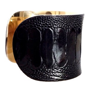 Black Ostrich Leather Cuff Bracelet by UNEARTHED image 4