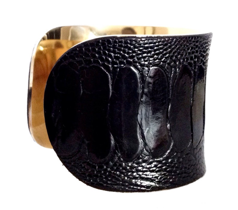 Black Ostrich Leather Cuff Bracelet by UNEARTHED image 4