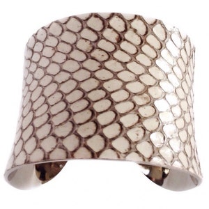 Glossy Ivory Genuine Snakeskin Cuff Bracelet - by UNEARTHED