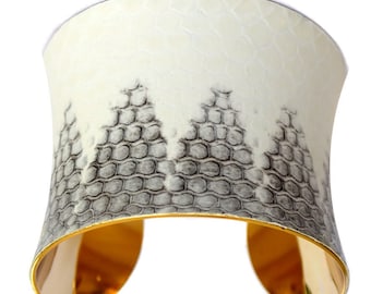 Snakeskin Cuff Bracelet - Gold Lined White Honeycomb Cathedral Cut by UNEARTHED