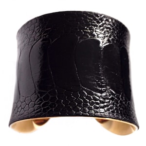 Black Ostrich Leather Cuff Bracelet by UNEARTHED image 1