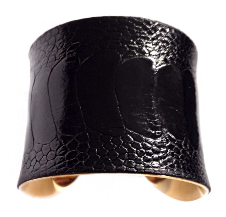 Black Ostrich Leather Cuff Bracelet by UNEARTHED image 1