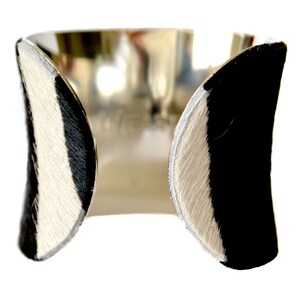 Black and White Striped Calf Hair Cuff Bracelet by UNEARTHED image 4