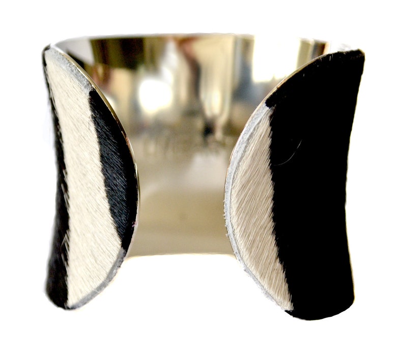 Black and White Striped Calf Hair Cuff Bracelet by UNEARTHED image 4