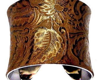 Gold Dusted Neo Victorian Leather Cuff - by UNEARTHED