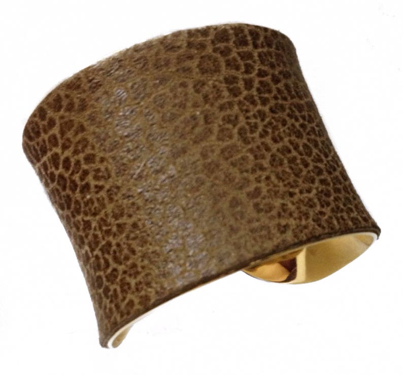 Olive Brown Textured Leather Cuff Bracelet by UNEARTHED image 3