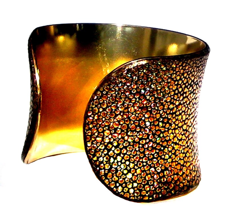 Metallic Gold Stingray Leather Cuff Bracelet Gold Lined by UNEARTHED image 3