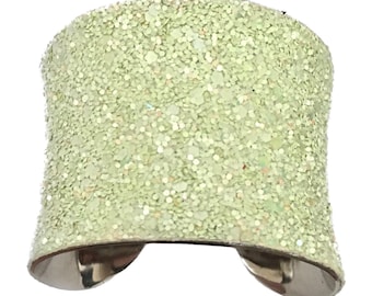 Pastel Green Glittered VEGAN Leather Cuff bracelet  - by UNEARTHED