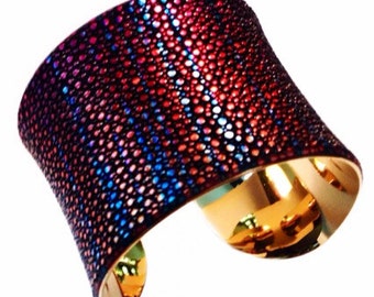 Metallic Red, Blue, and Purple Streaked Stingray Cuff Bracelet - by UNEARTHED