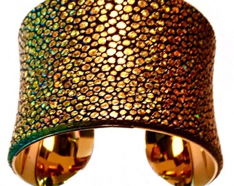 Metallic Gold Stingray Leather Cuff Bracelet Gold Lined- by UNEARTHED