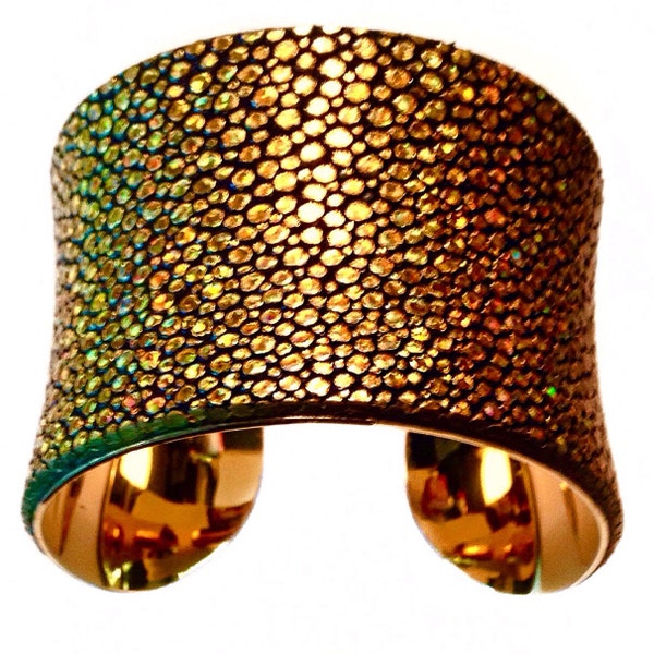 Metallic Gold Stingray Leather Cuff Bracelet Gold Lined- by UNEARTHED