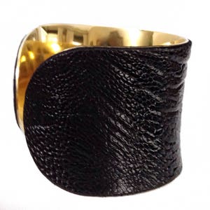 Black Ostrich Leather Cuff Bracelet, leather cuff, bangle bracelet, leather bracelet by UNEARTHED image 3