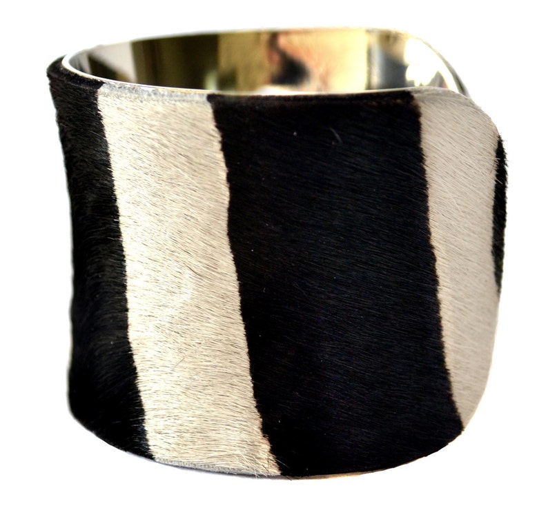 Black and White Striped Calf Hair Cuff Bracelet by UNEARTHED image 3