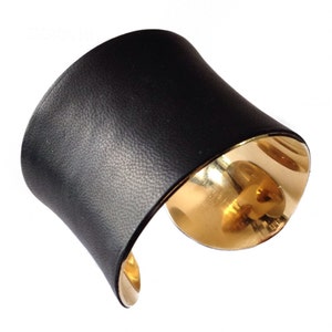 Black Lambskin Leather Gold Lined Cuff Bracelet by UNEARTHED image 3