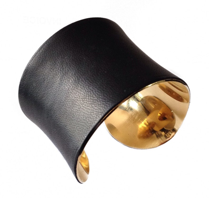 Black Lambskin Leather Gold Lined Cuff Bracelet by UNEARTHED image 3