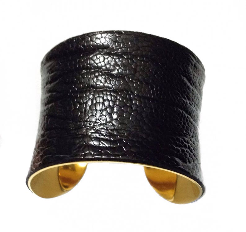 Black Ostrich Leather Cuff Bracelet, leather cuff, bangle bracelet, leather bracelet by UNEARTHED image 8