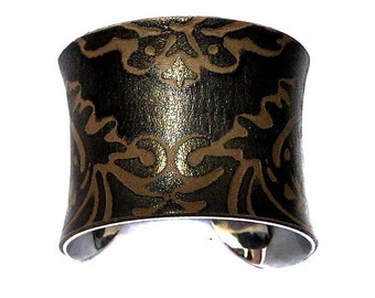 Damask Brown Tooled Leather Cuff Bracelet - by UNEARTHED