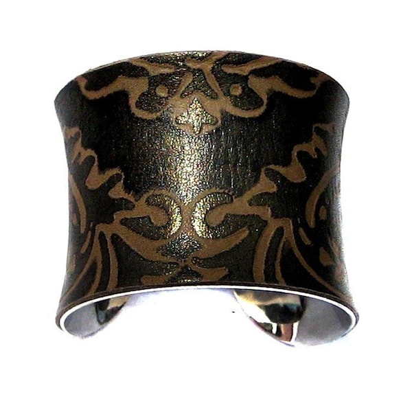 Damask Brown Tooled Leather Cuff Bracelet - by UNEARTHED