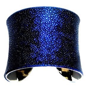 Stingray Leather Cuff Bracelet in Metallic Sapphire Blue - by UNEARTHED
