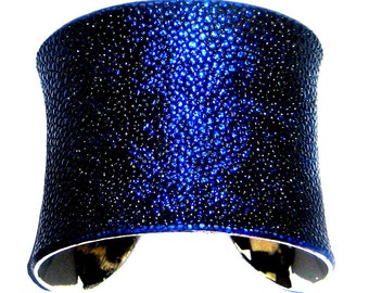 Stingray Leather Cuff Bracelet in Metallic Sapphire Blue - by UNEARTHED