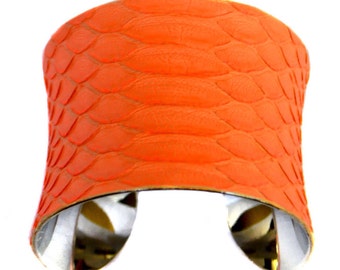 Fluorescent Orange Matte Snakeskin Cuff Bracelet - by UNEARTHED