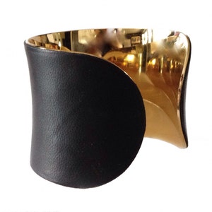 Black Lambskin Leather Gold Lined Cuff Bracelet by UNEARTHED image 4