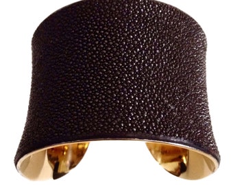 Brown Stingray Leather Gold Lined Cuff Bracelet - by UNEARTHED