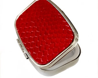 Glossy Red Snakeskin Leather Pillbox Case