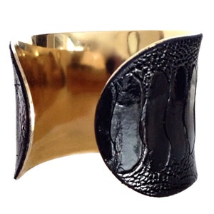 Black Ostrich Leather Cuff Bracelet by UNEARTHED image 3