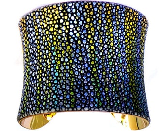 Metallic Yellow Streaked Stingray Gold Lined Cuff Bracelet - by UNEARTHED