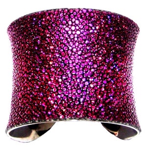 Metallic Genuine Stingray Cuff Bracelet in Magenta image 1